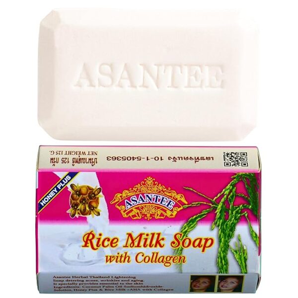 asantee rice milk with collagen and honey soap